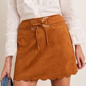 Francesca's  Brown Scallop Hem Mini Skirt with Tie Waist